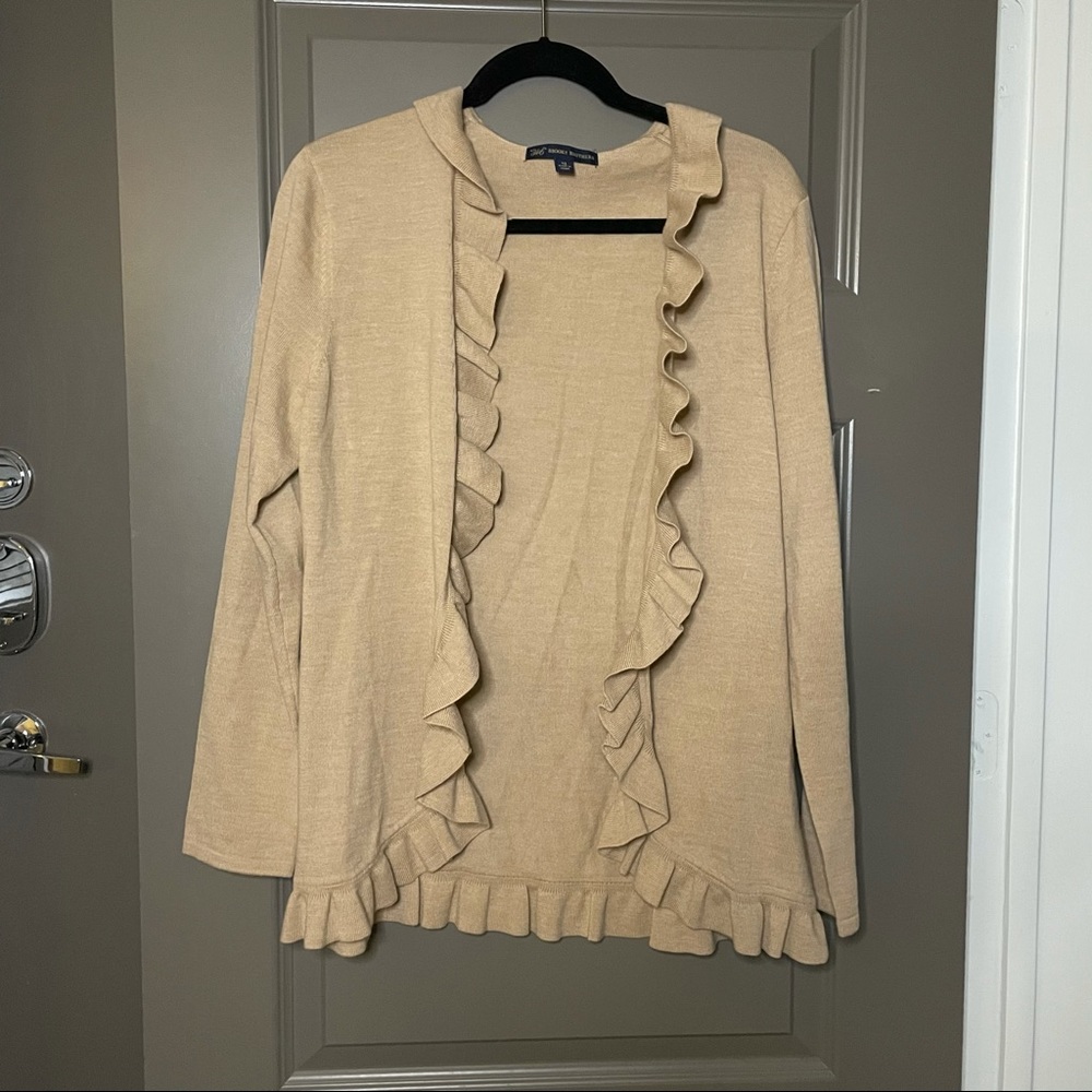 Brooks Brothers %100Merino Wool Ruffle Cardigan XL